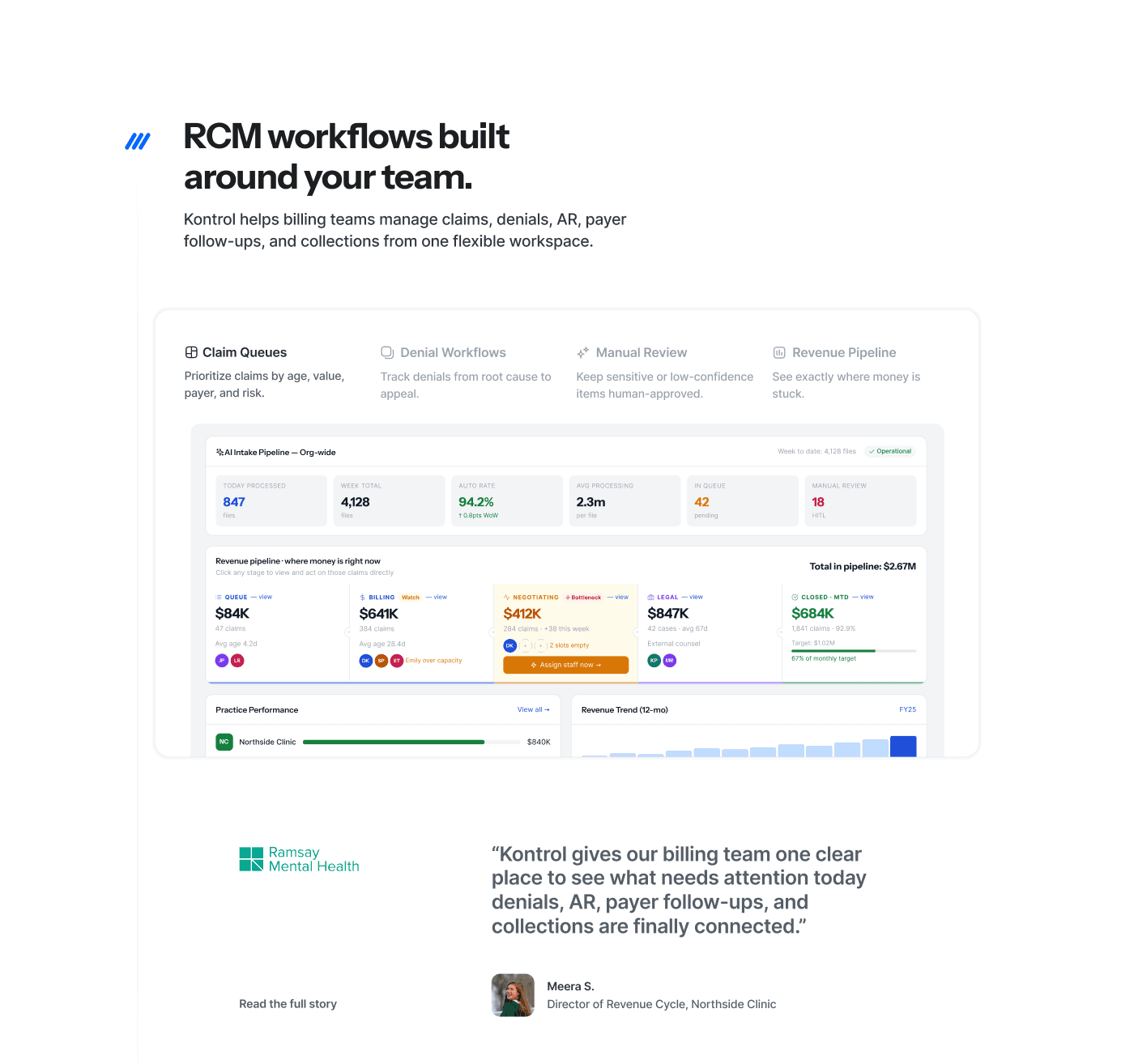 Kontrol RCM workflows built around team needs section