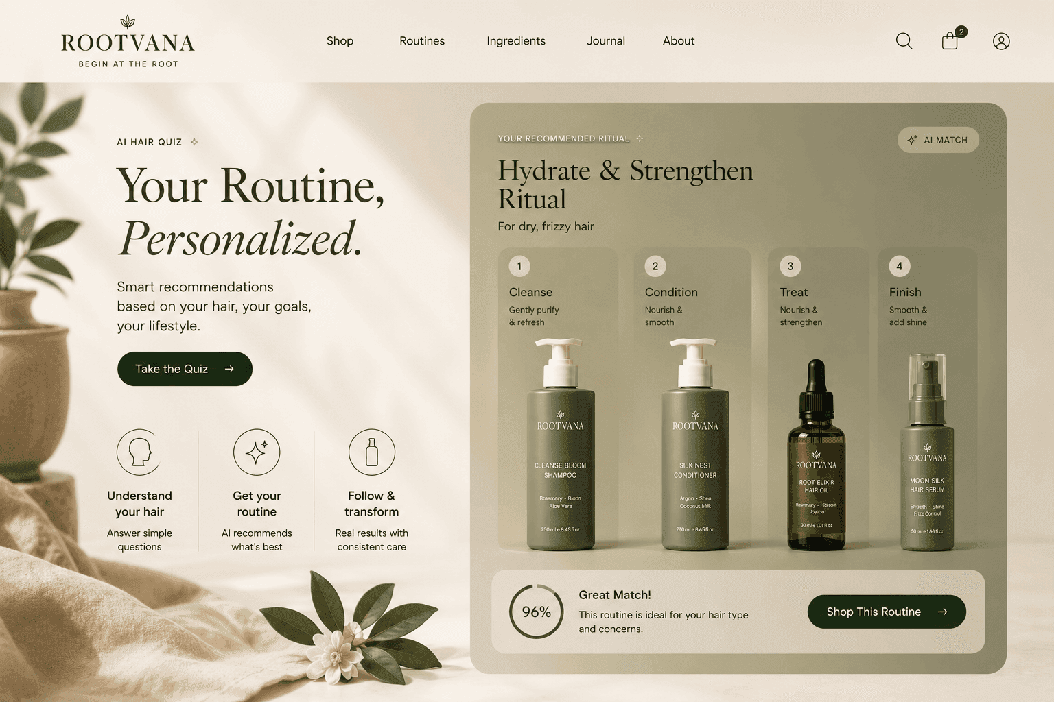 Rootvana personalized routine page