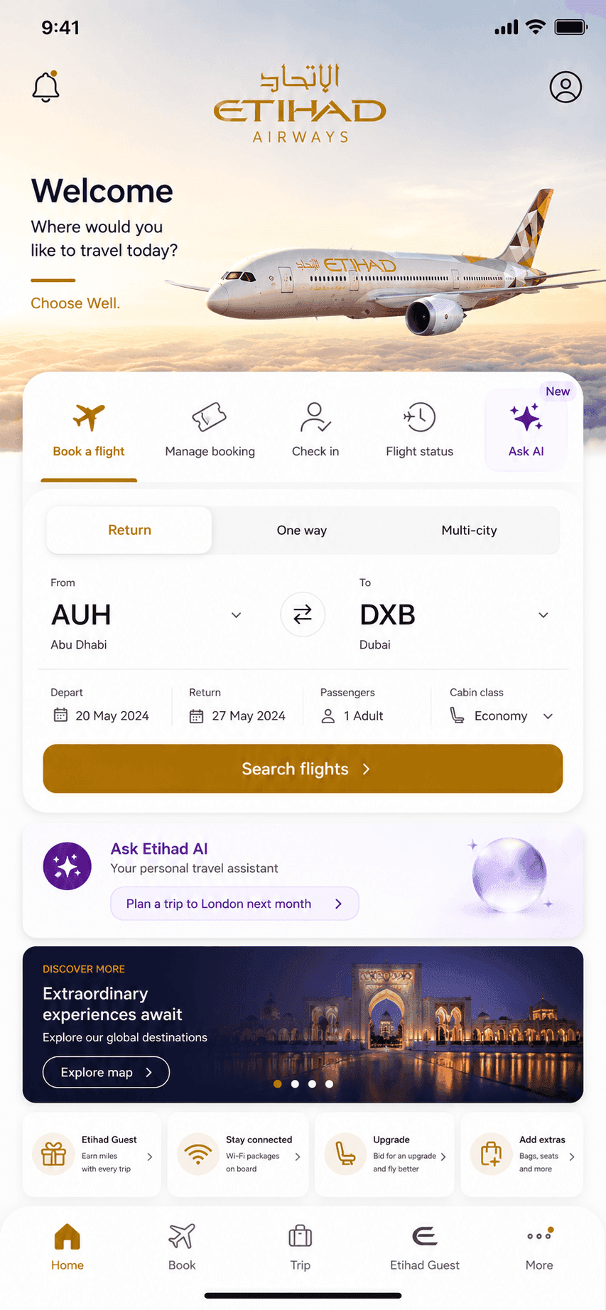 Etihad home — after, with Ask AI
