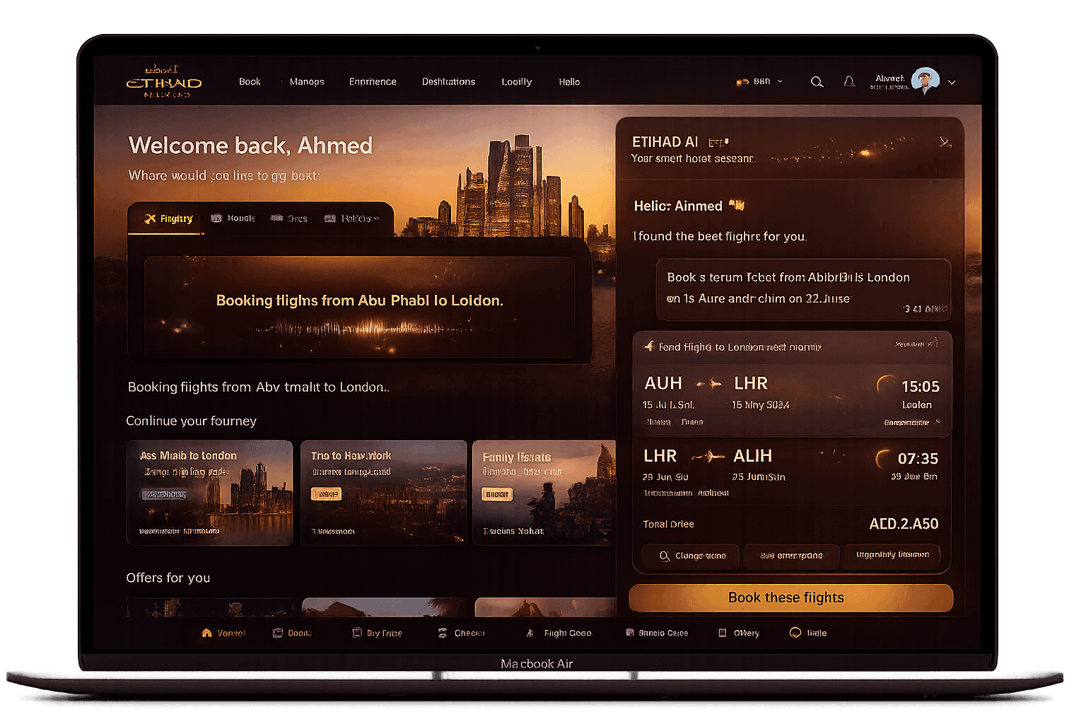 Etihad web booking flow with AI assist