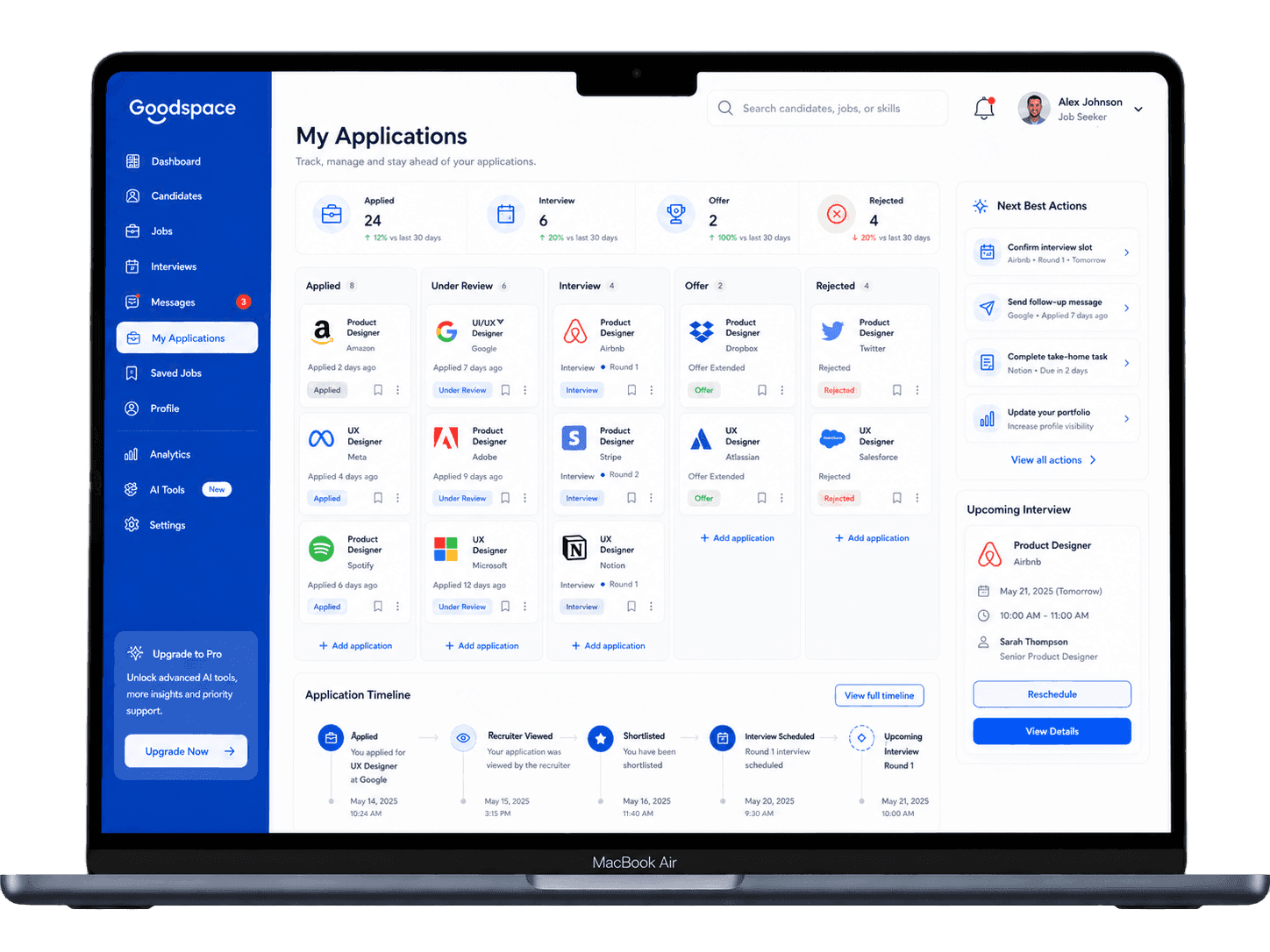 GoodSpace My Applications timeline
