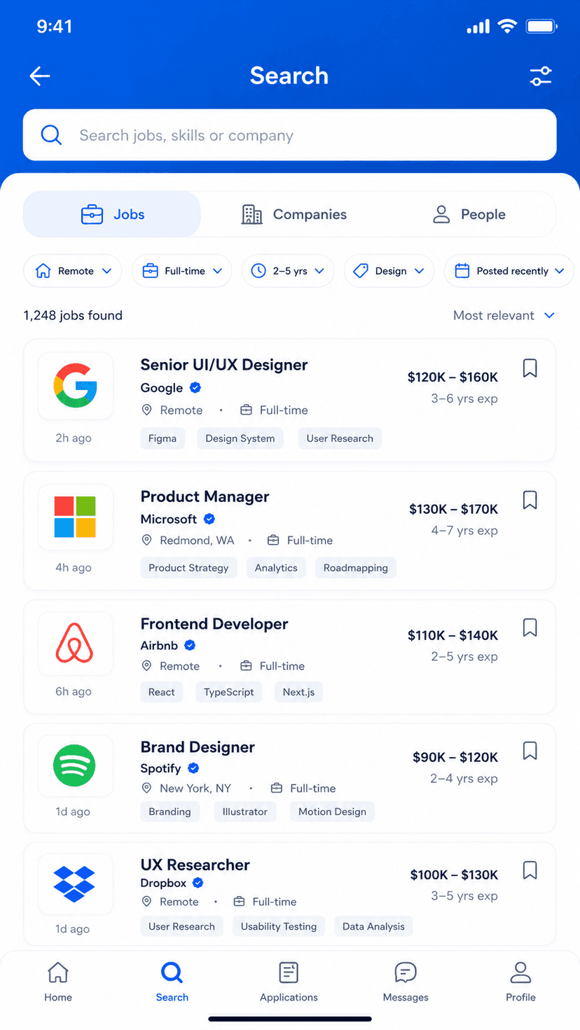 GoodSpace mobile job search results